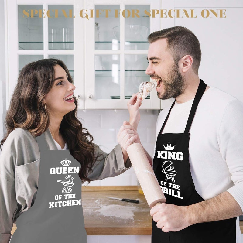 Saukore Funny Aprons for Couple, His and Hers Aprons Set, Kitchen Aprons with 2 Pockets for Cooking Grilling Baking, Anniversary Wedding Bridal Shower Birthday Valentines Day Gifts for Couples - Image 2